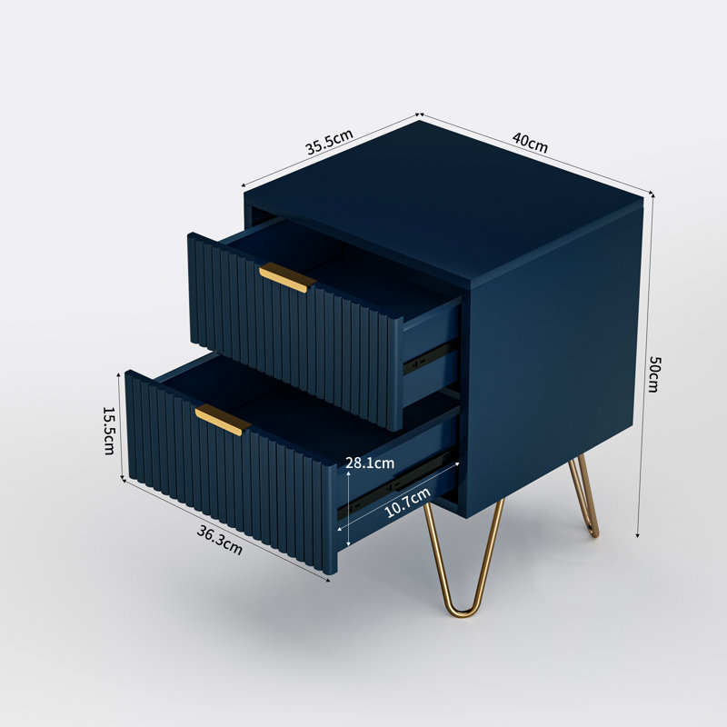 40cm W Metal Bedside Table
