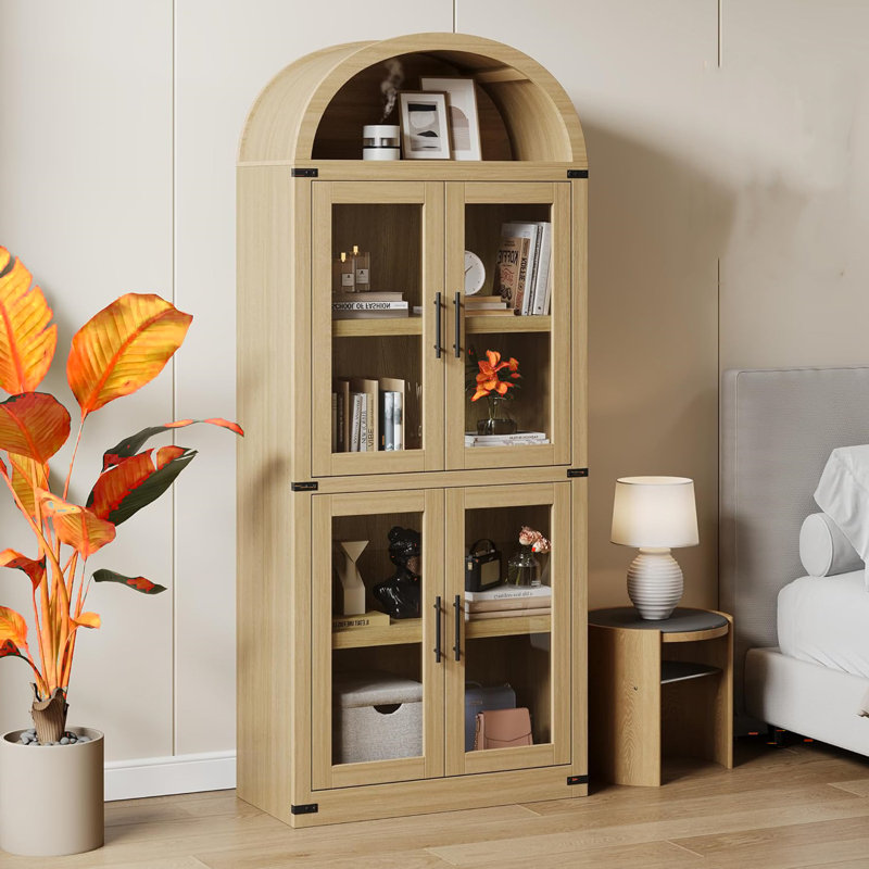 Arched Bookshelf Bookcase Display, Brown