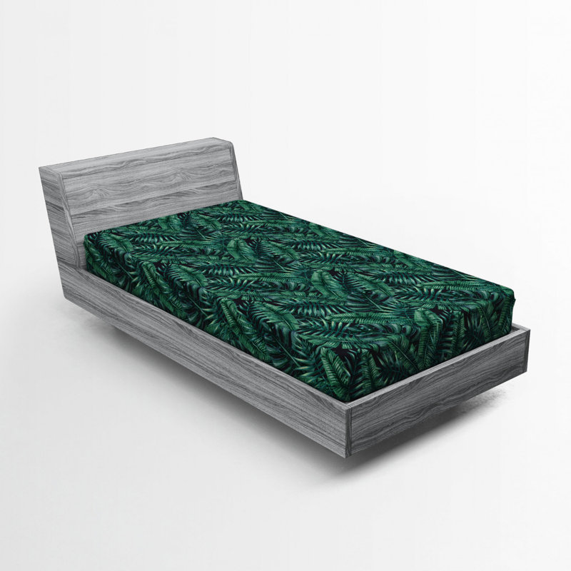 Microfiber Floral Fitted Sheet, Full Fitted Sheet, Dark Green Floral 2