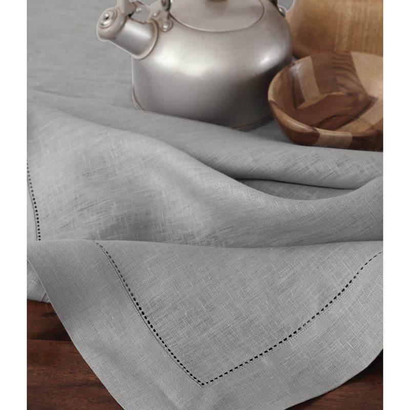 100% Pure Linen Hemstitch Table Cloth - Classic Hemstitch, 144" x 60", Soft Gray