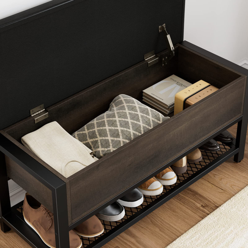 Shoe Bench with Flip-Open Storage Box, Dark Brown