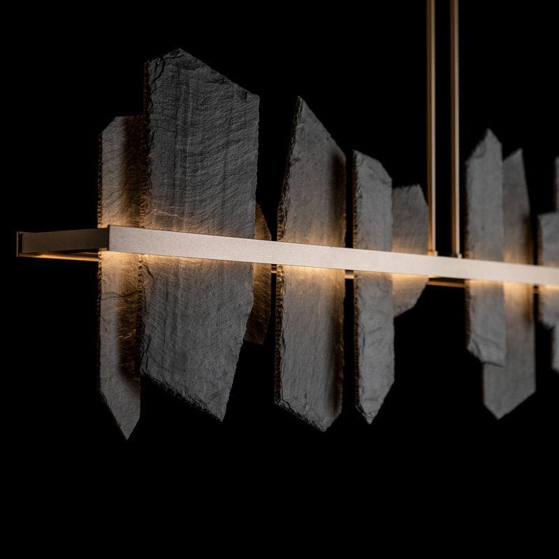 Ardesia 1 - Light Kitchen Island Linear LED Pendant with Slate Accents, Soft Gold