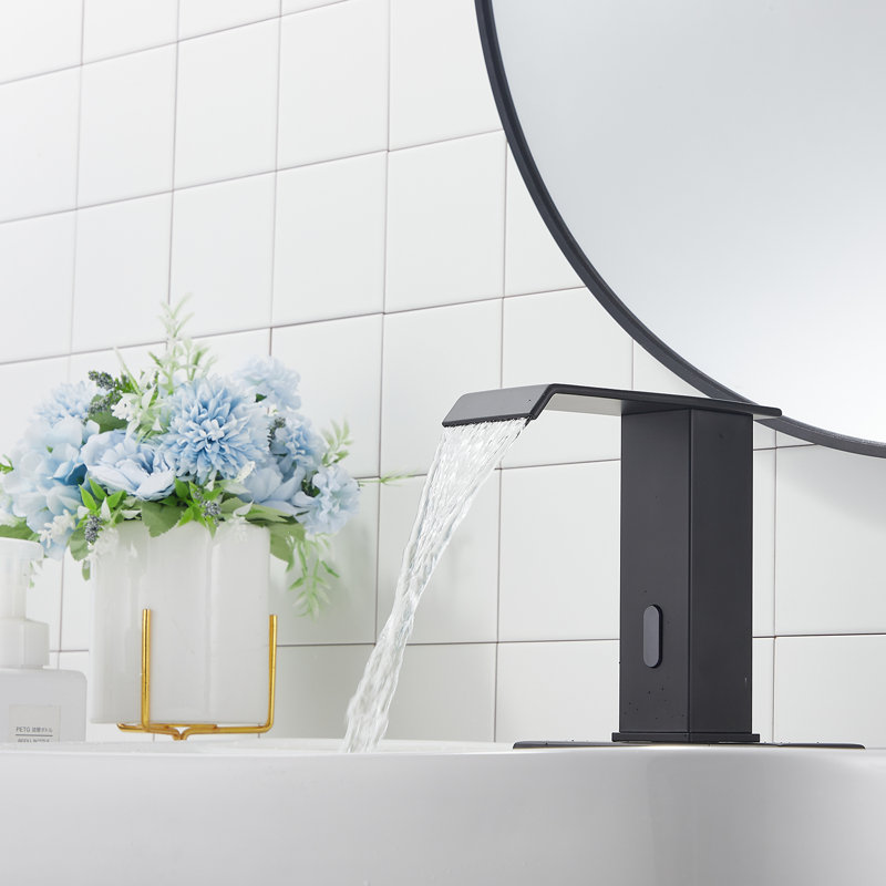 Auto-P-3007 Automatic Sensor Touchless Bathroom Sink Faucet With Drain Assembly, Matte Black