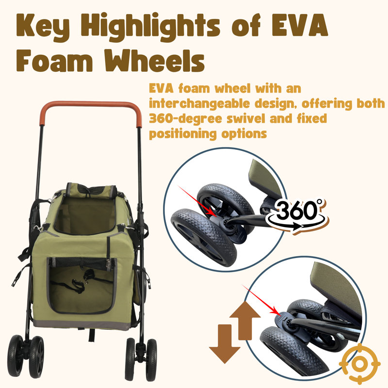 Pet Stroller Foldable Travel Crate With Detachable Carrier For Small And Medium Dog And Cat