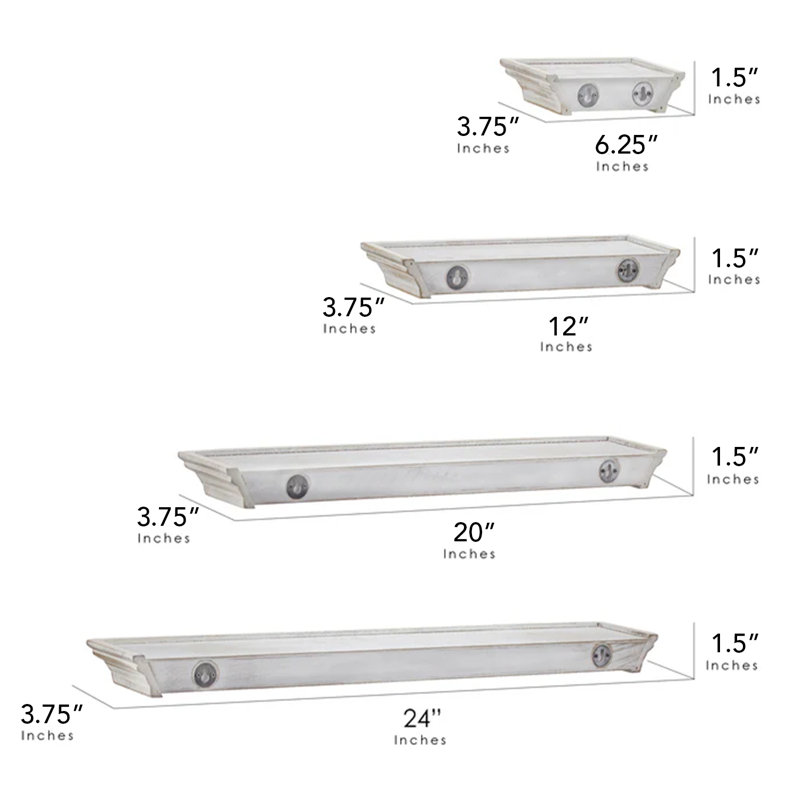 Hardee 4 Piece Floating Shelf, Whitewashed