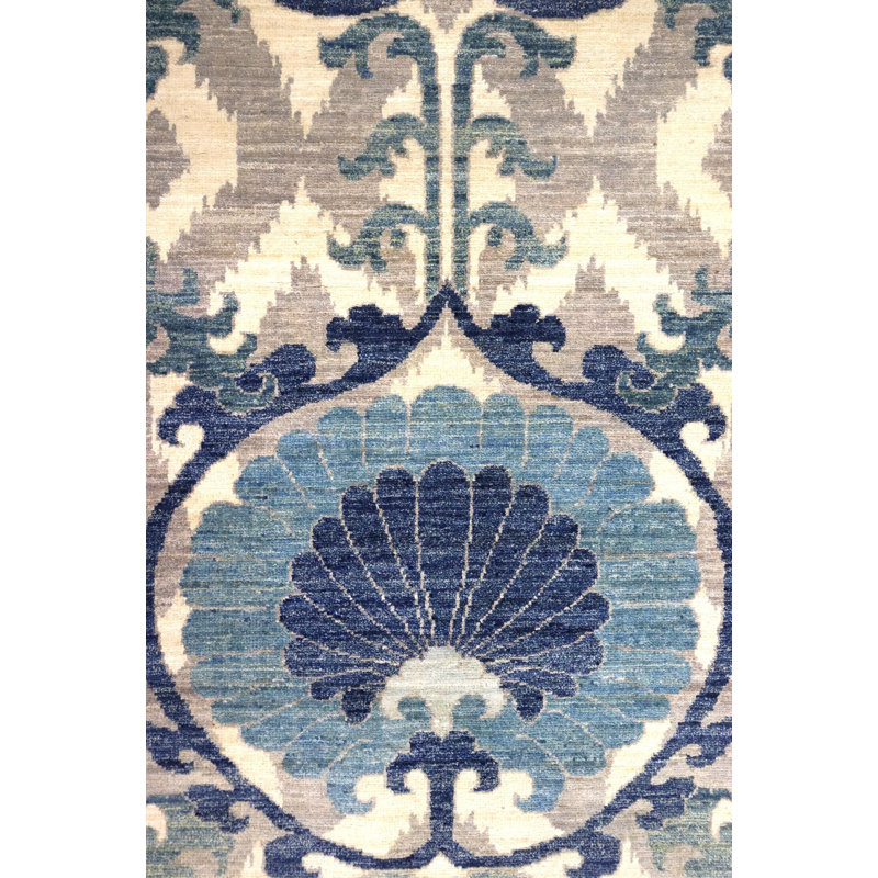 Tapis unique ivoire / sarcelle / gris 8 pi 2 po x 9 pi 11 po One-of-a-Kind
