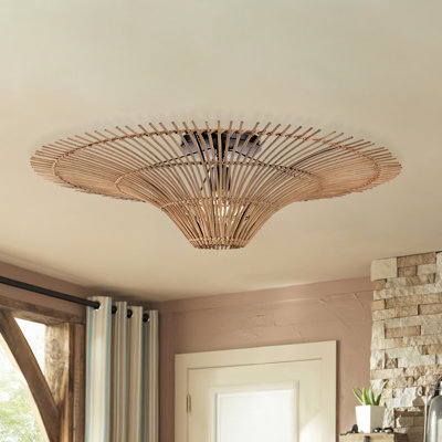 Retro Rattan Flush Mount Ceiling Light for Entryway Living Room Hallway