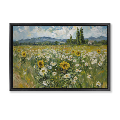  Sunflower & Daisy Meadow Framed Floater Canvas by Arlington Prints