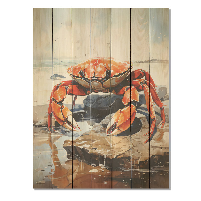 Coastal Crab Carnival II - Animal côtier sur bois, H 20 po x l 10 po