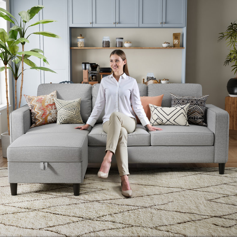 78" Upholstered Sofa With Ottoman, Light Gray