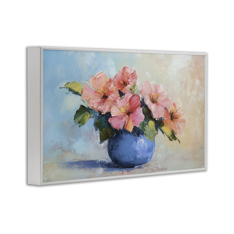 Fleurs d'hibiscus dans un vase bleu, estampe numérique, design par Gina Kelly, H 20 po x l 30 po