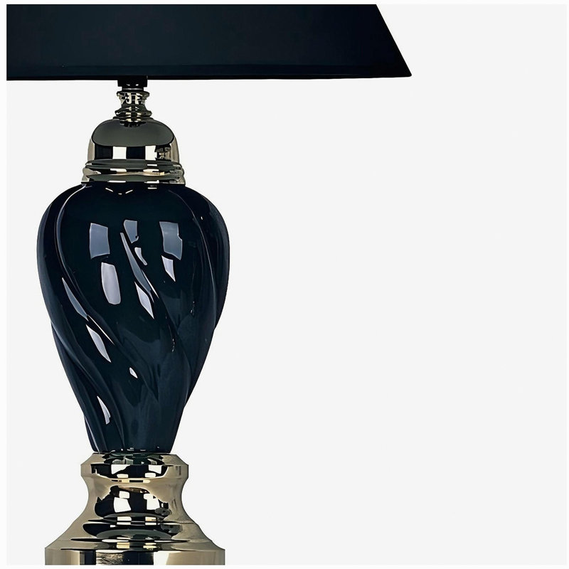 22" Tall Ceramic Table Lamp, Urn-Shaped with Black finish, Linen Shade