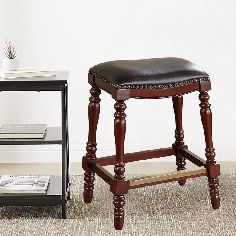 Erin Upholstered Faux Leather Counter Stool with Solid Wood Frame