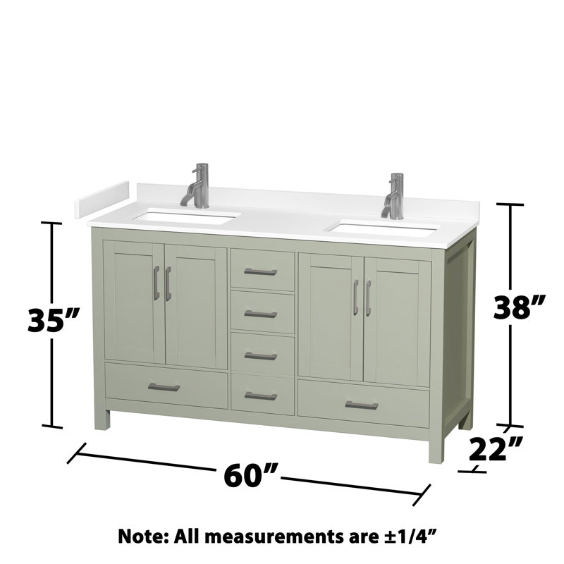 Sheffield 60" Bathroom Vanity Set No Mirror, Light Green, White Cultured Marble