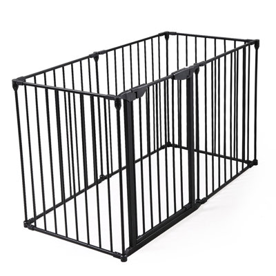 146" Pet Playpen Fence, 6 Foldable Gate, Fireplace Barrier, Metal, Black Extra Wide Playground