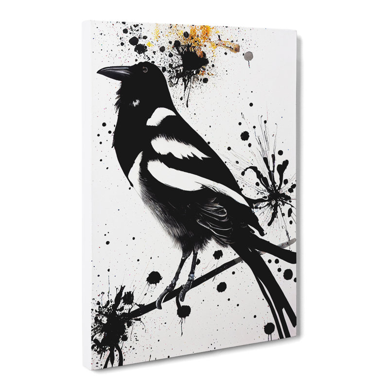 Magpie Bird Splatter - Wrapped Canvas, 50cm H x 35cm W x 3cm D