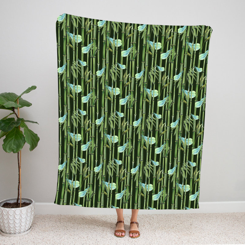 Throw Blanket, 68" W x 80" L, Striped/Floral, Green
