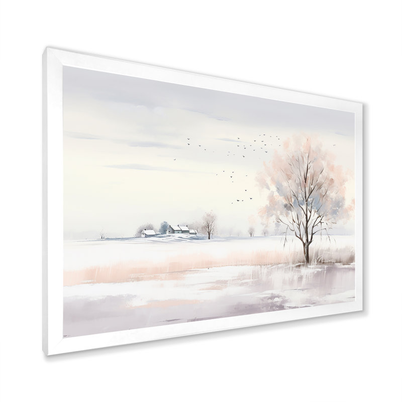 Paysage d'hiver, minimalisme - Paysage d'hiver, Cadre simple blanc, H 34 po x l 44 po x P 1,5 po