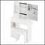 Petit meuble-lavabo de 29,2 po avec tiroir à gauche + tabouret rembourré, 2 blocs d'alimentation CA + 2 ports USB, support pour sèche-cheveux, très grand miroir coulissant à commande tactile à DEL, réglage de la luminosité tricolore, réglage de la luminosité