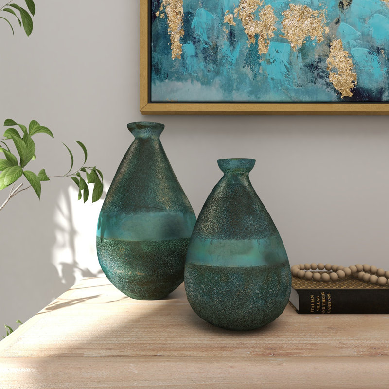 2 Piece Mateer 12.25" Glass Table Vase Set, Green