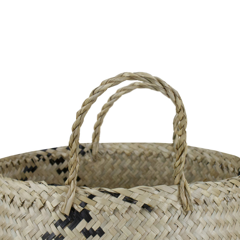 Panier de 17 po en ruppie maritime beige avec accents et poignées noirs