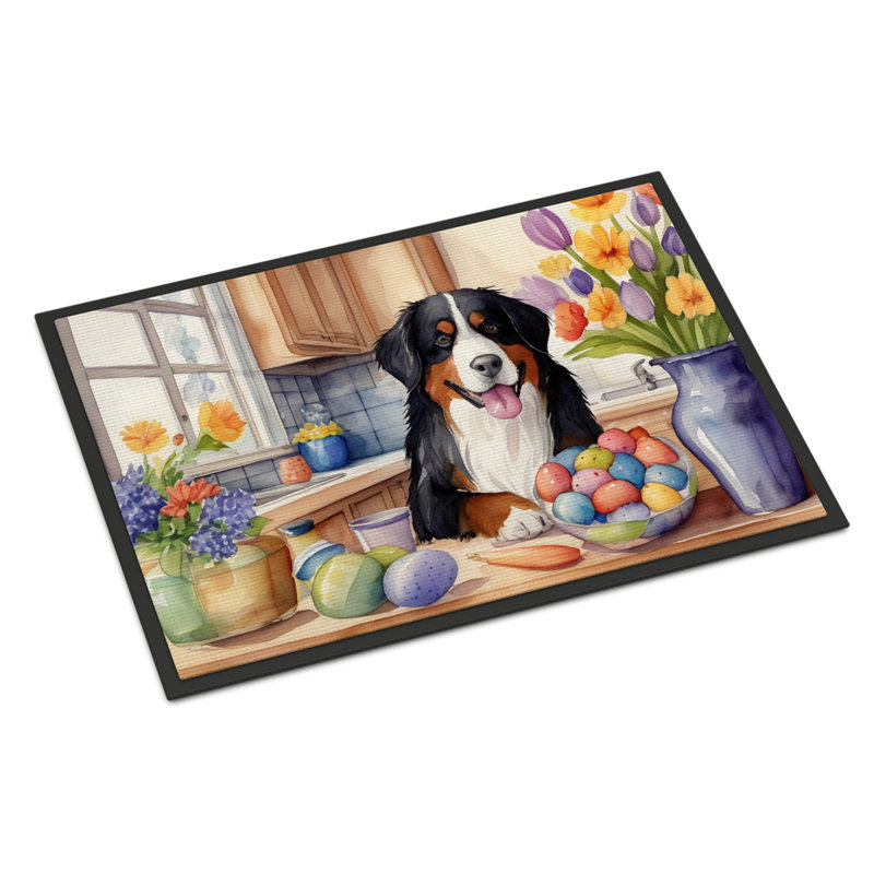 Decorating Easter Bernese Mountain Dog Doormat, 24" W x 36" L