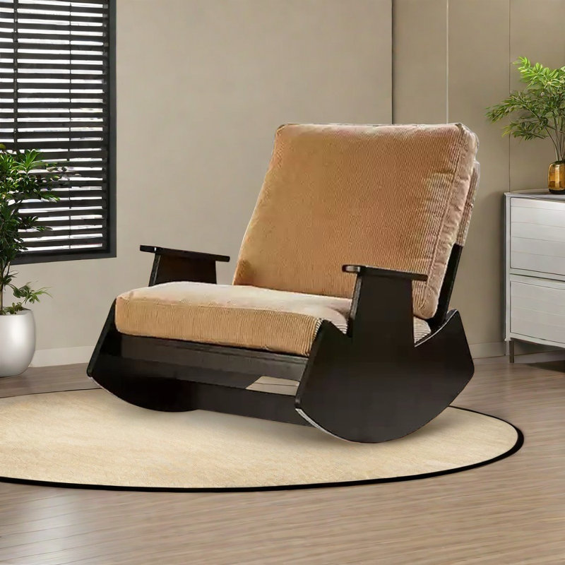 Chaise berçante en bois d'hévéa de haute qualité, Noir / orange pale