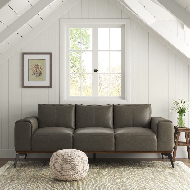 Conley Upholstered 86'' Sofa, Gray Genuine Leather
