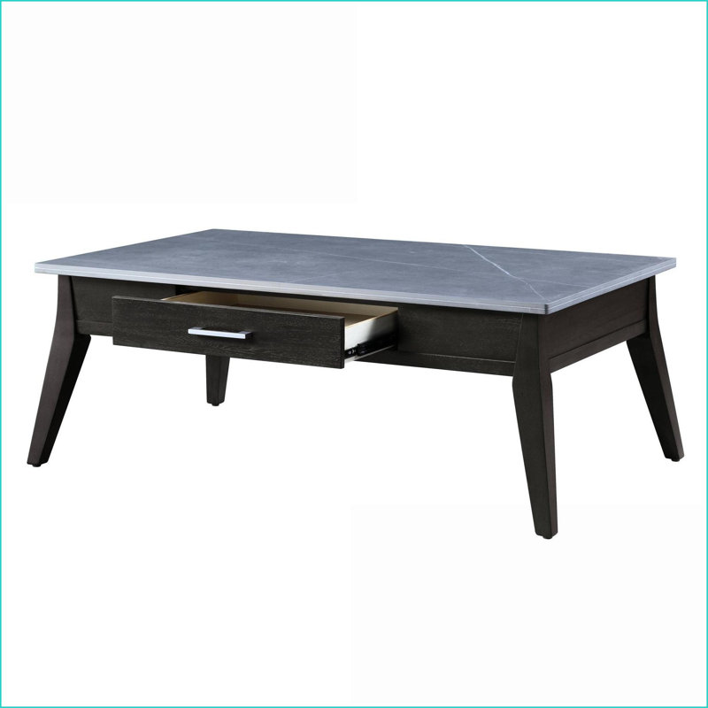 Table basse en pierre frittée brun foncé avec fauteuil KD en velours rétro - confortable et stable pour le salon