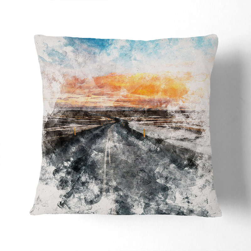 Road Through Iceland Cushion with Filling, 40cm H x 40cm W x 15cm D