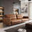 86.6" Mid-Century Modern Faux Leather Sofa, 3-Seater Glossy Vegan Leather Couch with Deep Seats and Channel Tufted Backrest for Living Room, Apartment