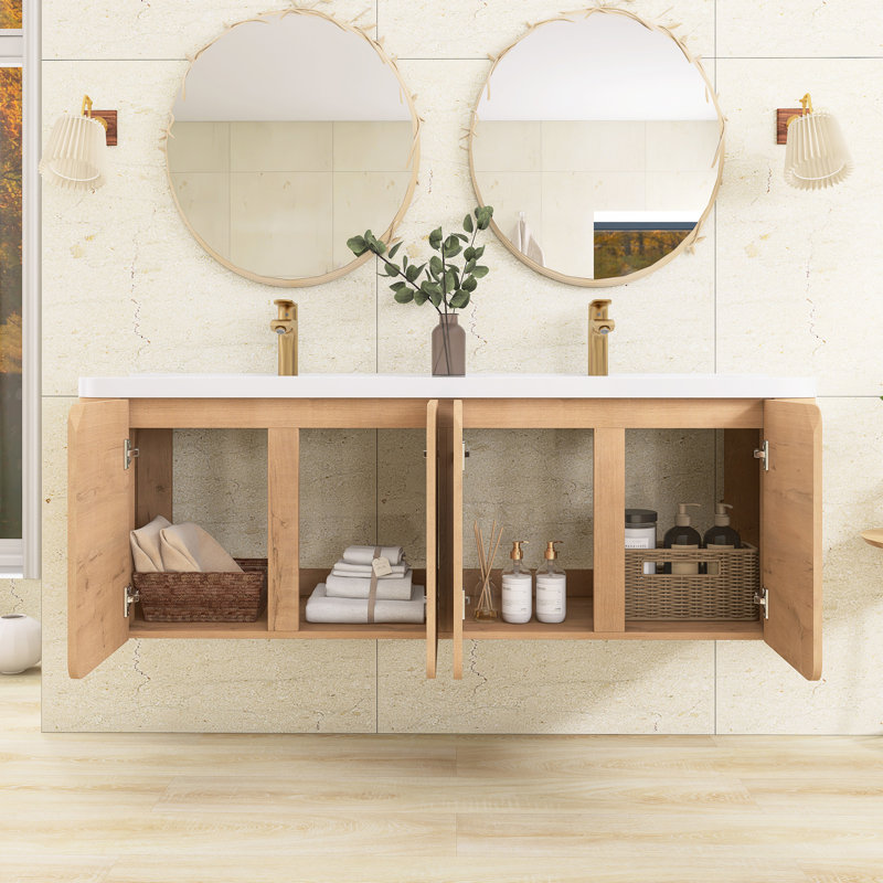 Ensemble de meuble-lavabo mural 59,4 po avec plateau en résine, 59.4"