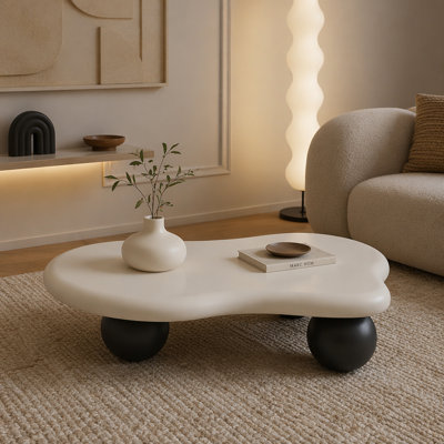 Cloud Shaped Coffee Table, Low Coffee Table with 3 Ball Legs for Living Room