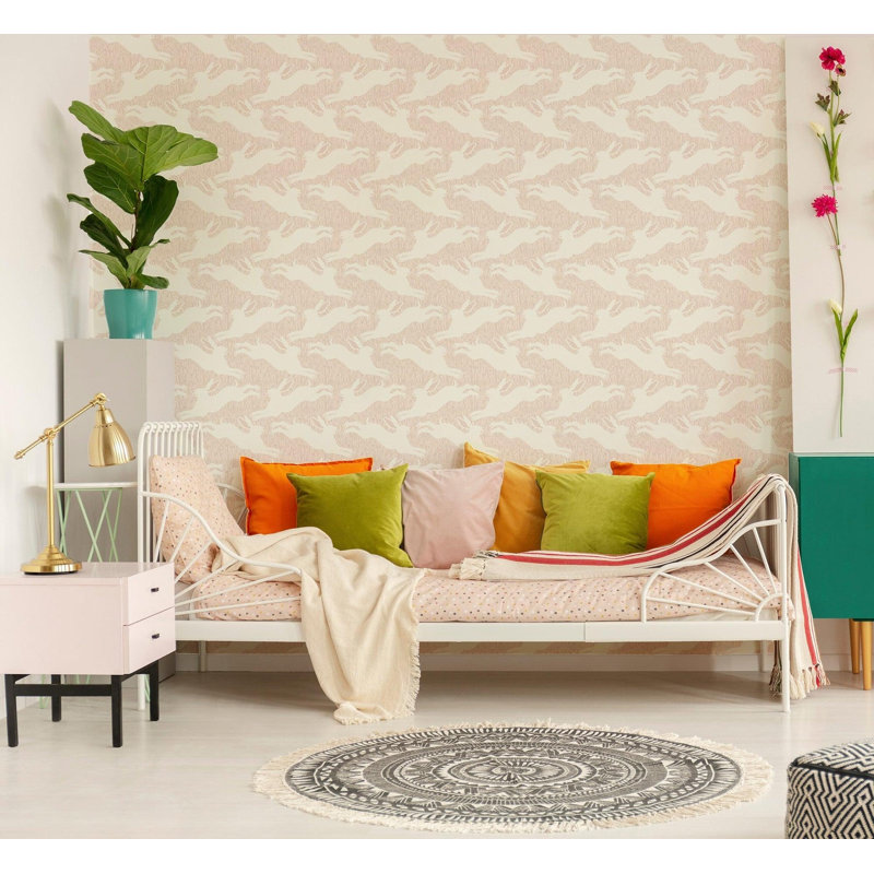 Hopping Hares - Wallpaper, Non-Pasted, Yellow; Pink