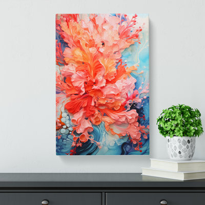 Coral Action Painting Art - Wrapped Canvas