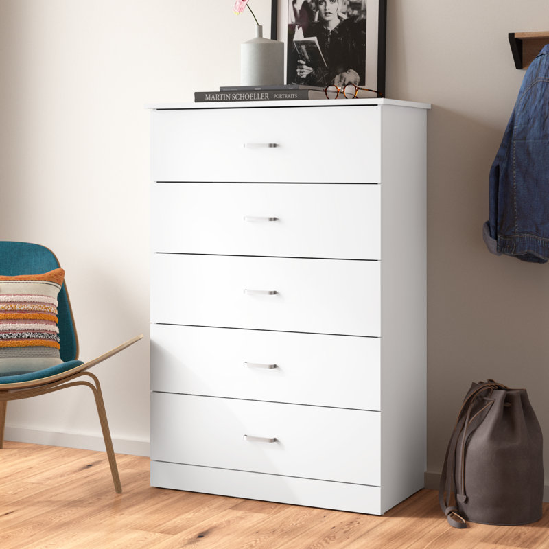 Commode 5 tiroirs Allyannah, Blanc