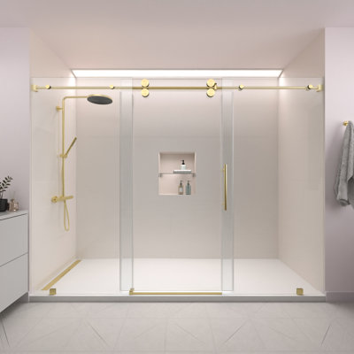 RadianceX 76"–80"W × 76"H Frameless Single Sliding Shower Door in Brushed Gold with 3/8" Clear Glass