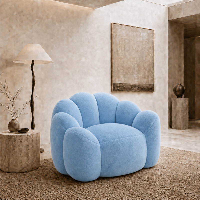 Fauteuil à billes en peluche d'inspiration lotus moderne avec anneau de traction, siège de salon sans assemblage pour chambre à coucher, salon, dortoir
