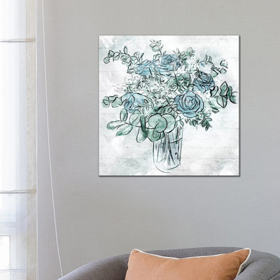 Blue Sketch Florals 1 Piece Wrapped Canvas Wall Art