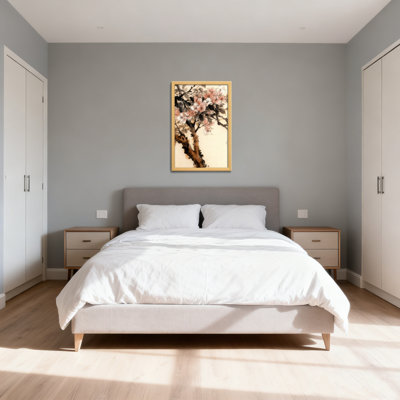 Tableau à l'encre représentant un cerisier en fleurs, sur toile tendue (lot de 1).