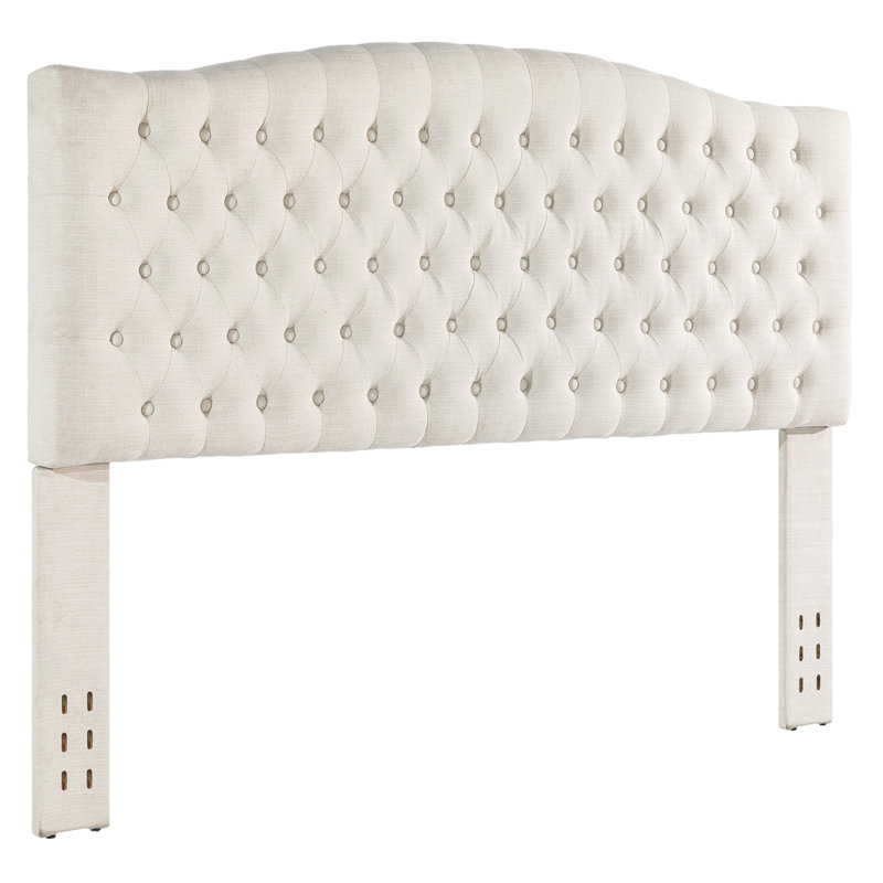 Button-Tufted Upholstered Headboard with Wall-Mount Option, King / California King, Ivory Linen