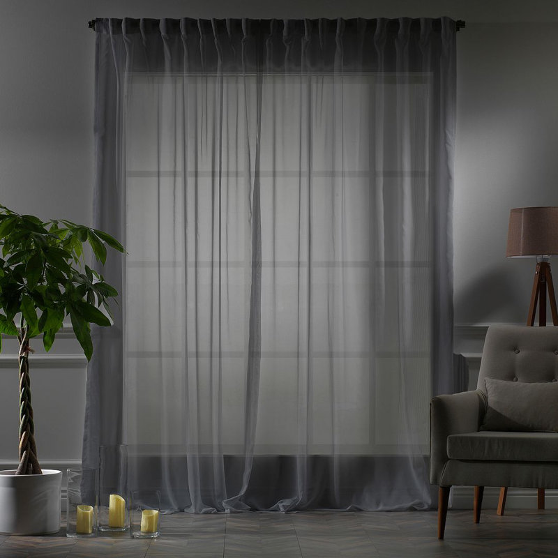 Rideau transparent extra long et extra large en crêpe de soie, L 100 po x L 180 po, Gris