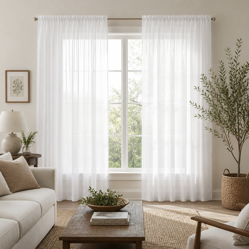 Ensemble de rideaux transparents avec passe-tringle 90 po (2 panneaux), White