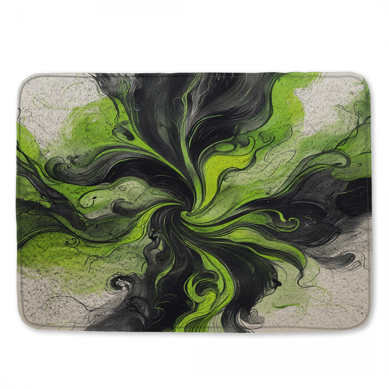 Tapis de bain tourbillonnant vert abstrait, 24 po L x 17 po L