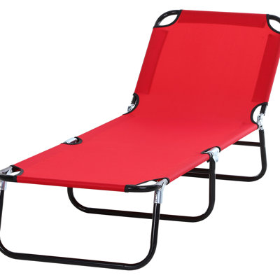 Red Outdoor Chaise Lounge By - 5 Reclining, Folding, Steel Frame For Sunbathing In Yard And Beach 5-Level Foldable, Sun Tanning Patio