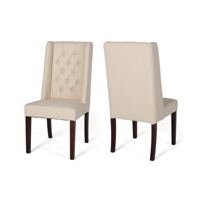 Of 2 Dining Chairs In Beige With Wings And Comfort High Back Exquisite Tufting