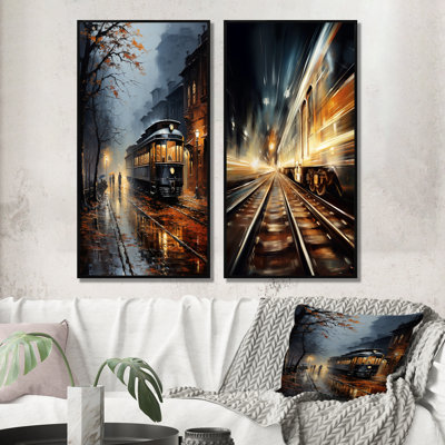 «Train Misty Morning Pointillism», 2 pièces sur toile