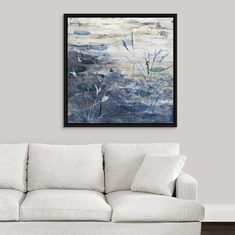 «Pond», peinture sur toile, Cadre flottant noir, H 37,7 po x l 37,7 po x p 1,75 po