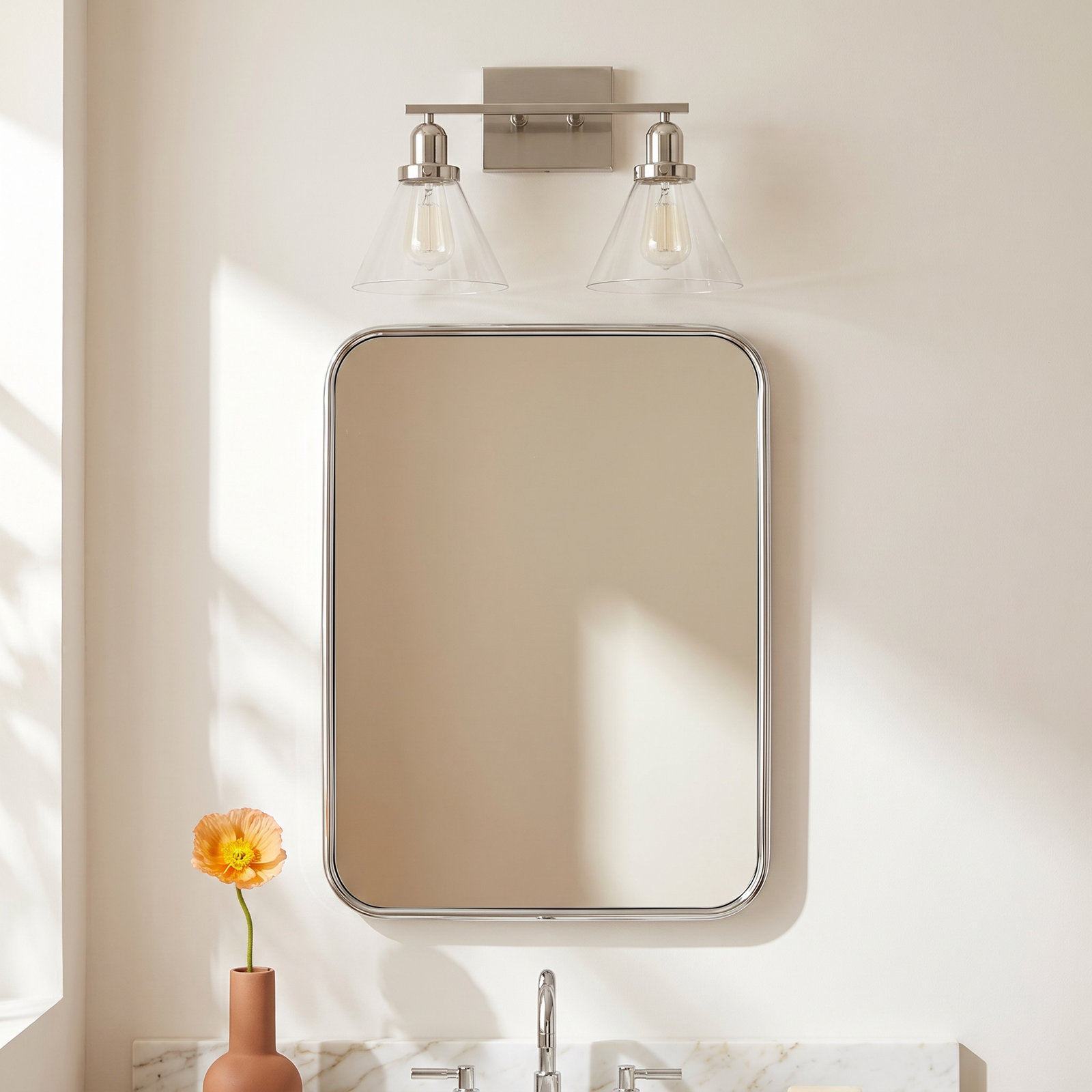 Catalina 2-Light Dimmable Vanity Light, Polished Nickel