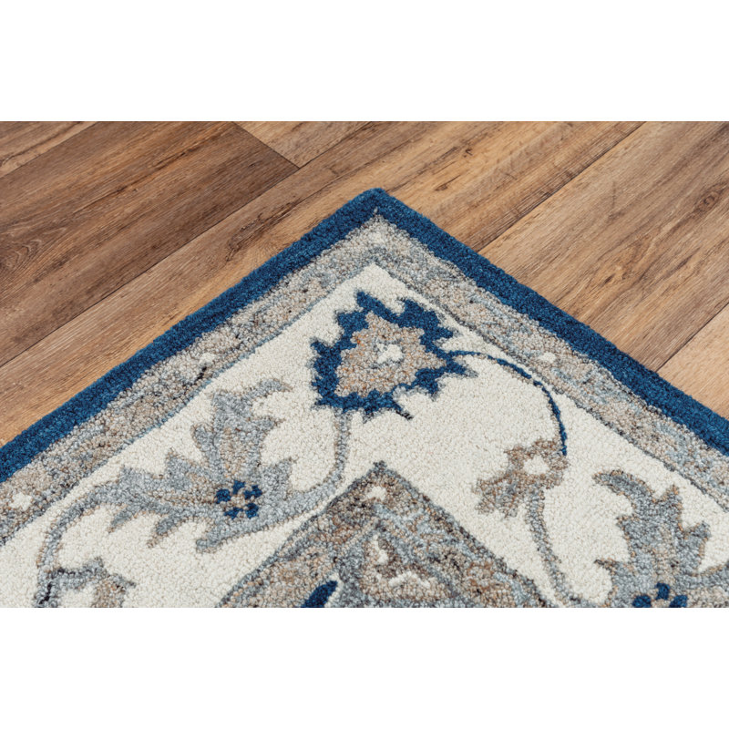 Tapis bleu marine / gris clair touffeté à la main Molly, Rectangle 5 pi x 7 pi 6 po